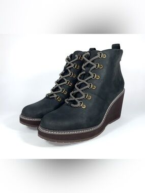 Toms Charcoal Black Lace-Up Wedge Ankle Boots